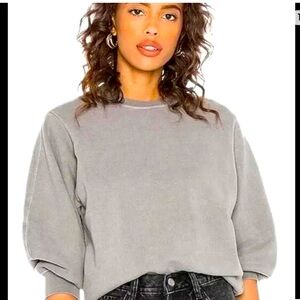 Agolde 3/4 length sleeve sweatshirt in a beautiful smokey green grey color.